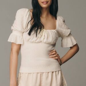 By Anthropologie Ruffle-Sleeve Wool Cashmere Knit Blouse